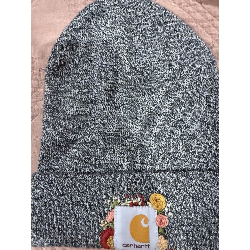 Carhartt Heathered Gray Beanie with Custom Floral Embroidery